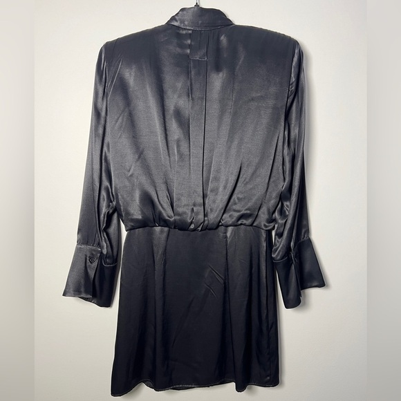 MANGO Black Satin Button Down Shirt Dress Flared Sleeves - Picture 4 of 8